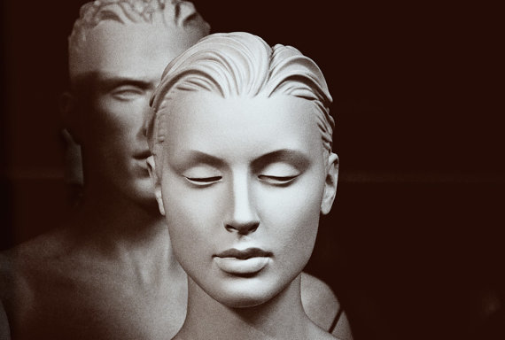 Black and white photograph of female and male mannequin / Portrait / Couple / Sepia YOU AND ME