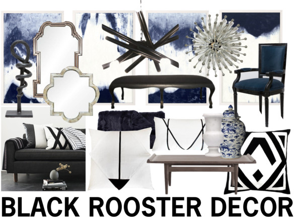 Black Rooster Decor - Black and Blue