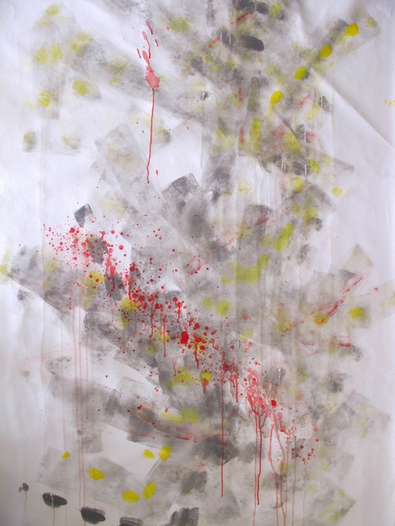 Gray Yellow and Red Abstract -EXTRA LARGE