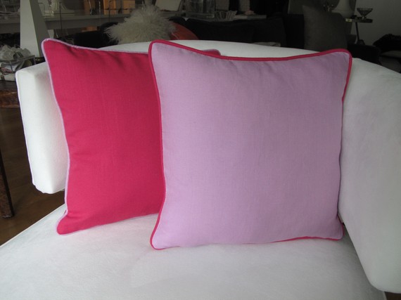 Hot Pink Linen Pillow with Lavender Trim